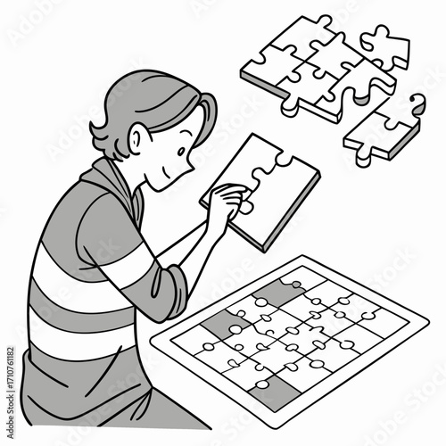 A person doing a intricate jigsaw puzzle