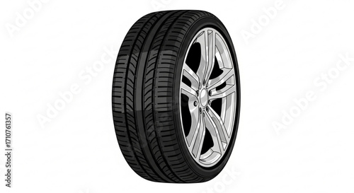 Car tire with detailed tread pattern, essential component for vehicle traction and safety on the road