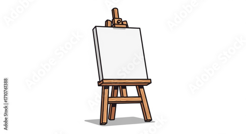 Illustration of an easel with a blank canvas, , a tool for artists to create paintings and drawings