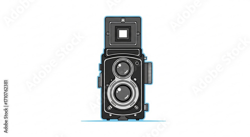 Illustration of a vintage twinlens reflex camera, representing photography, nostalgia, and classic technology