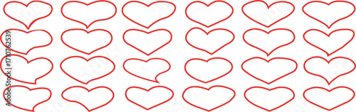 Set of different simple red hearts isolated on white . A set of hearts for Valentine's day. February 14. Heart and love . Valentines day card or t-shirt design.