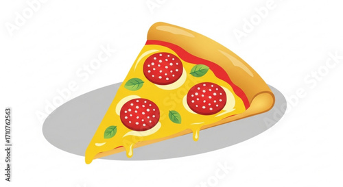 A delicious slice of pepperoni pizza with melted cheese and basil, , a classic italian dish, a tempting meal