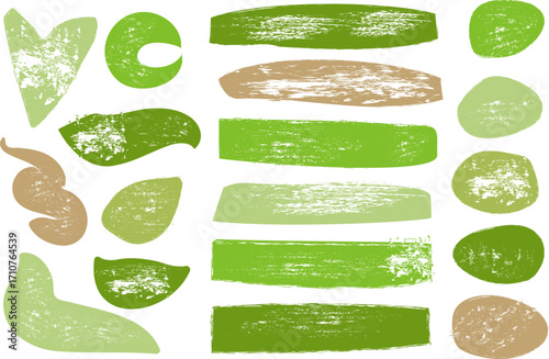 Organic colored shaped brush strokes with grungy, abstract textures.