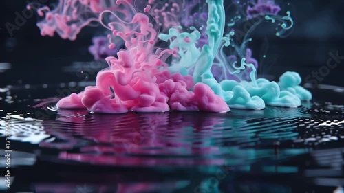 Colorful bubbles floating on water surface