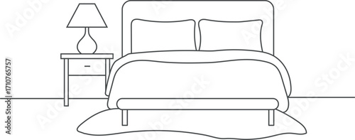 interior of a modern bedroom line art vector