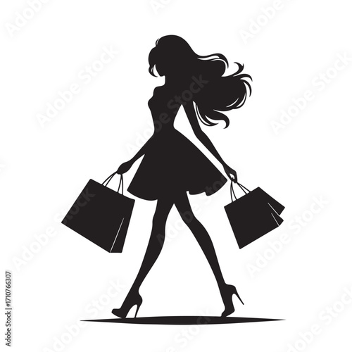 Stylish Shopping Girl Silhouette Vector Illustration