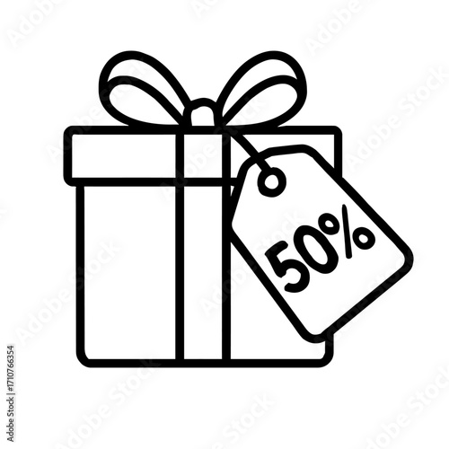 Gift Box with 50% Discount Tag - Special Offer and Sale Icon