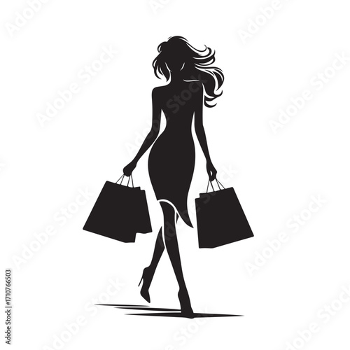Stylish Shopping Girl Silhouette Vector Illustration