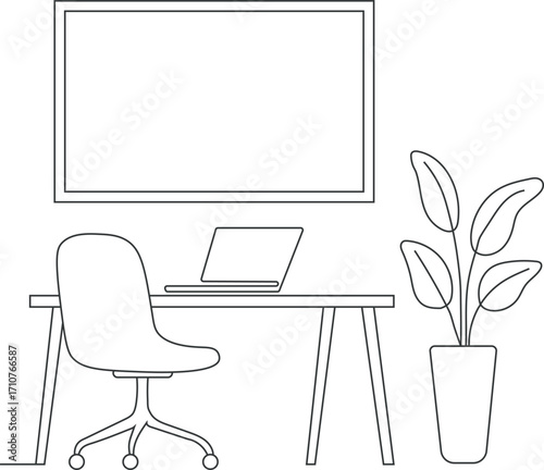 interior of a modern office room line art vector
