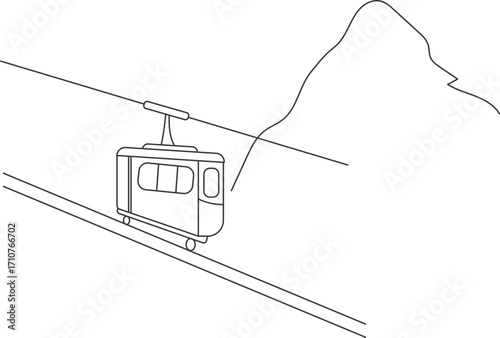 Minimalist line art illustration of a funicular railway climbing a steep mountain vector