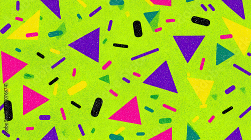 Retro 80s Geometric Pattern on Neon Green Background