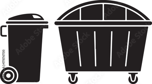 Garbage Containers Black and White Waste Management Receptacles for Trash Disposal and Recycling