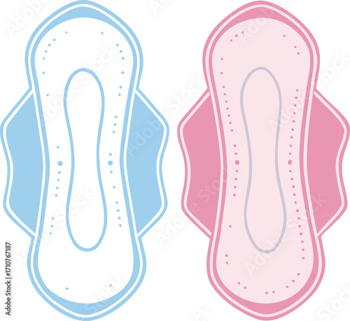 Two sanitary pads one blue one pink with dots feminine hygiene