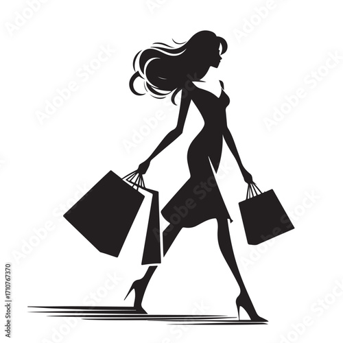 Stylish Shopping Girl Silhouette Vector Illustration