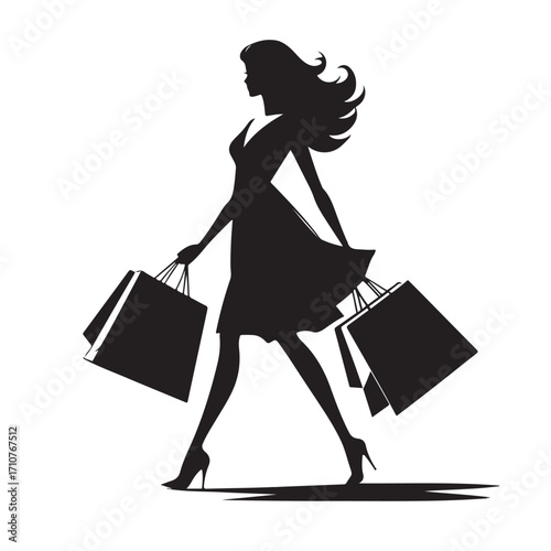 Stylish Shopping Girl Silhouette Vector Illustration
