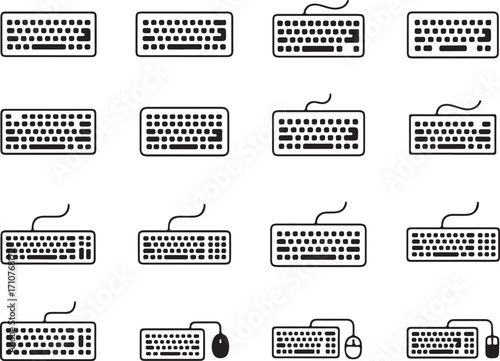 Keyboard Icon Set for Computer and Technology Applications with Mouse and Key Symbols