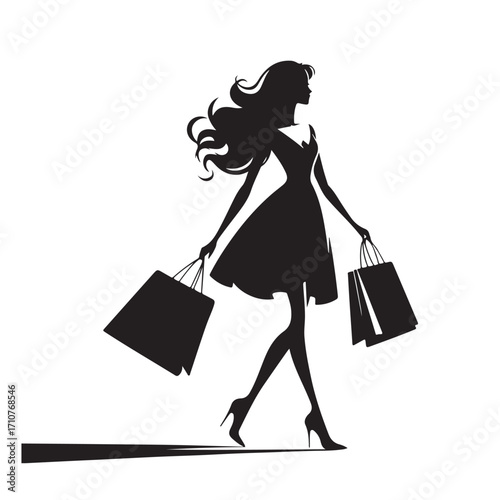 Stylish Shopping Girl Silhouette Vector Illustration