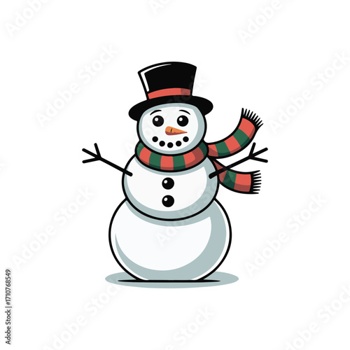 Christmas snowman with top hat and red green scarf