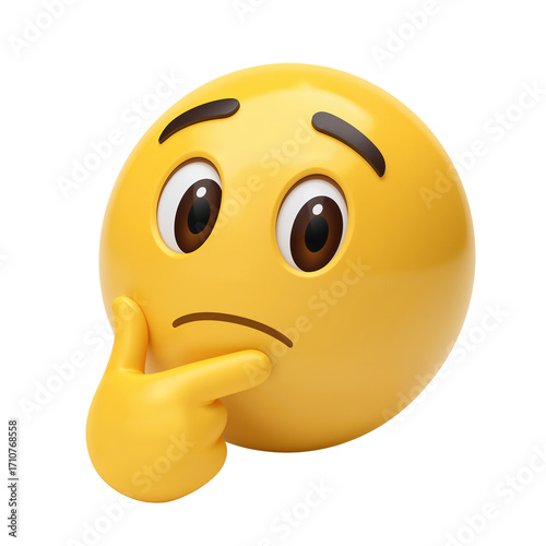 Pensive emoji with hand on chin conveys thoughtfulness and consideration on black background