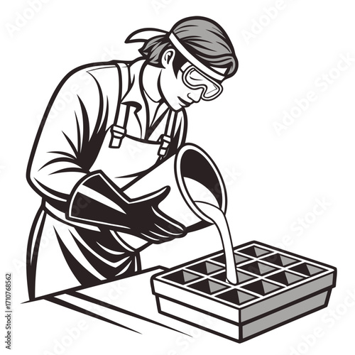 A soap maker pouring melted soap into a mold