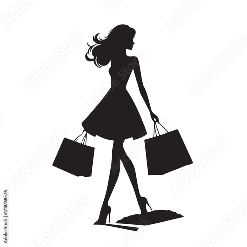 Stylish Shopping Girl Silhouette Vector Illustration
