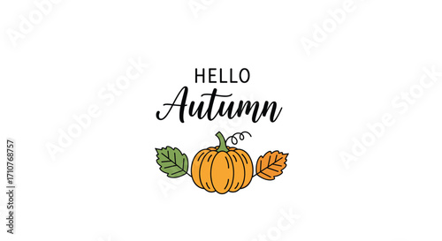 Hello autumn a beautiful season with pumpkins and falling leaves.