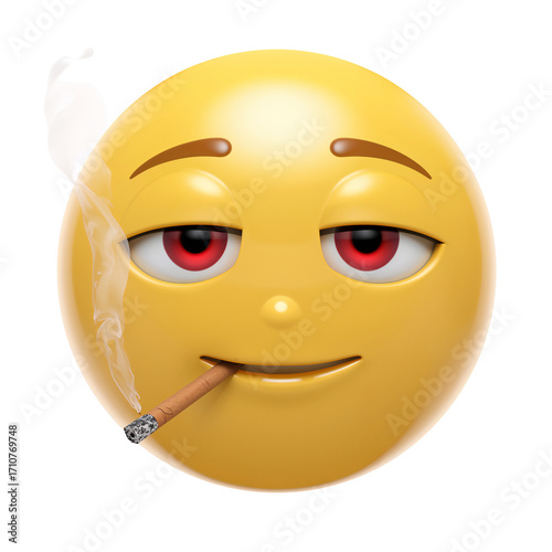 Expression of relaxation emoji with cigarette conveying laid-back attitude depiction