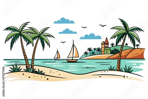 tropical beach with palm trees