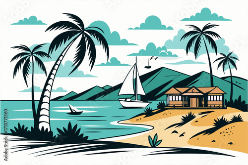 Wallpaper Mural vector illustration of a tropical beach Torontodigital.ca