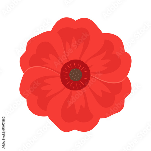 Colored vector icon of a red poppy, symbolizing Veterans Day, Day of Remembrance and Reconciliation, and honoring memorials, isolated on a transparent background