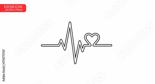 Heartbeat line with heart icon, abstract medical concept, vector stroke