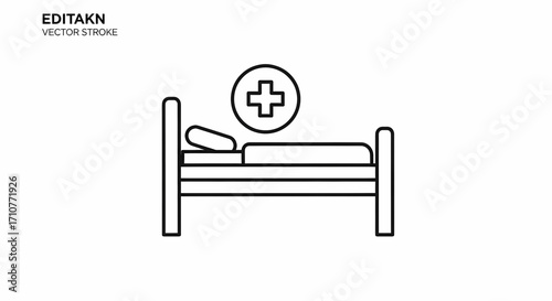 Hospital bed with medical cross icon, vector illustration