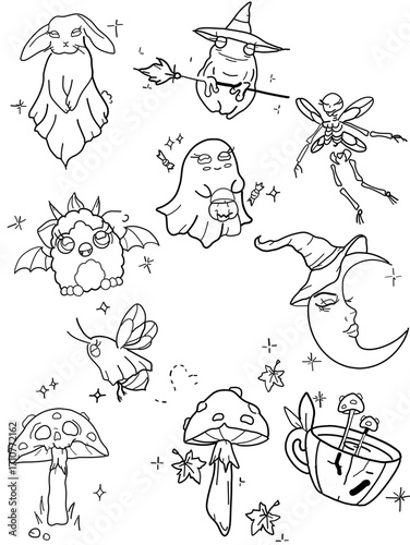 Enchanting Halloween doodles conjure whimsical magic perfect for seasonal designs and spooky celebrations