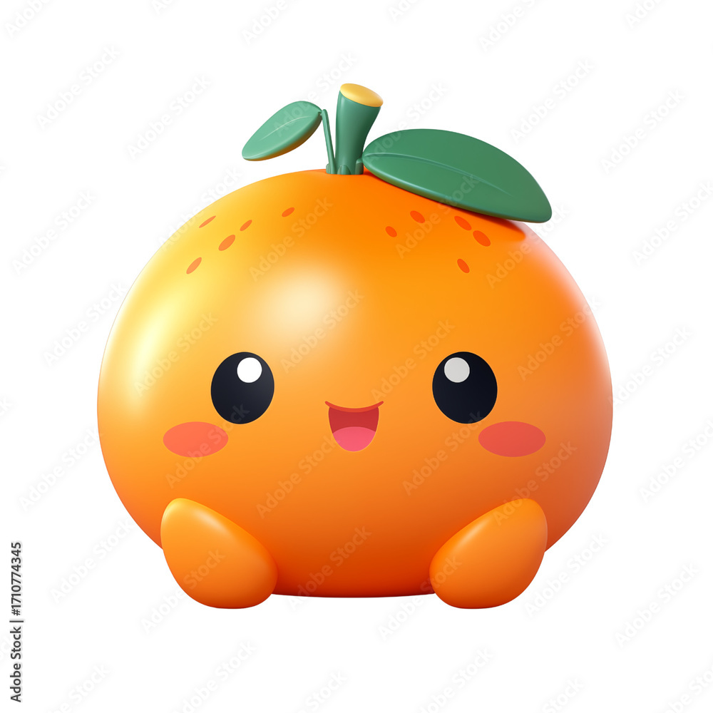 Fototapeta premium Cute cartoon orange character smiling with big eyes on a white background, perfect for kids' illustrations