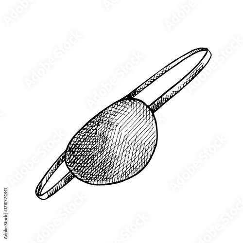 Pirate eye patch. Black and white graphic, vector illustration. Hand-drawn. For decorating children s games and holidays. For stickers, invitations, packages and more.