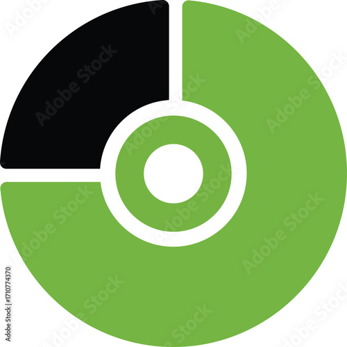 Abstract circular graphic with green and black segments and white circles vector illustration