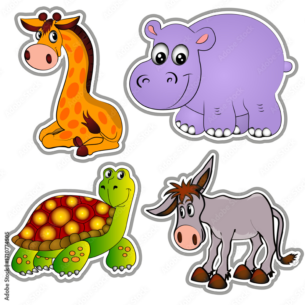 Obraz premium Illustration set of animal stickers