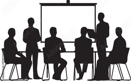 Business Meeting Silhouette Team Presentation Vector