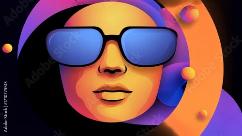 Vibrant portrait of a person in sunglasses with fluid colors