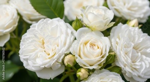 Delicate White Rose Blooms Creating a Beautiful Floral Display in the Garden