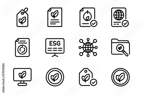Environmental Social Governance ESG Icons Representing Sustainable Business Practices and Green Initiatives for Corporate Responsibility and Compliance