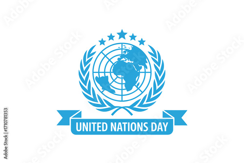 United Nations Day emblem on a white backdrop celebrating global cooperation and international relations vector illustration