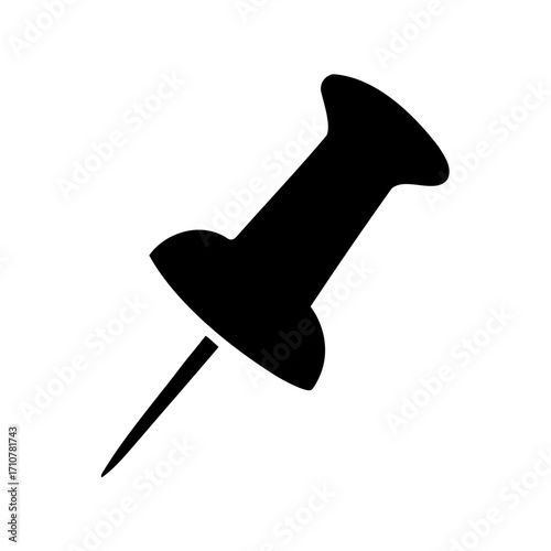 Simple Black Push Pin Illustration on White Background for Reminders and Notes