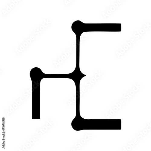Abstract black geometric figure composed of lines and rounded corners, creating a unique shape