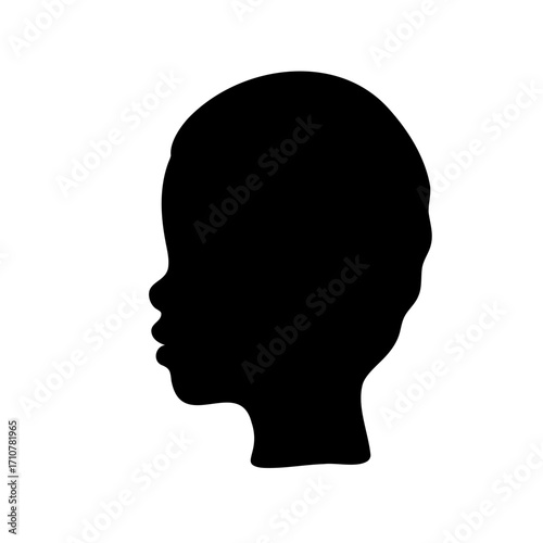 Striking Silhouette of a Child's Head Profile Against a Pure White Background