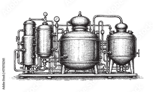 Vintage Brewery Distillery Equipment Engraving Vector