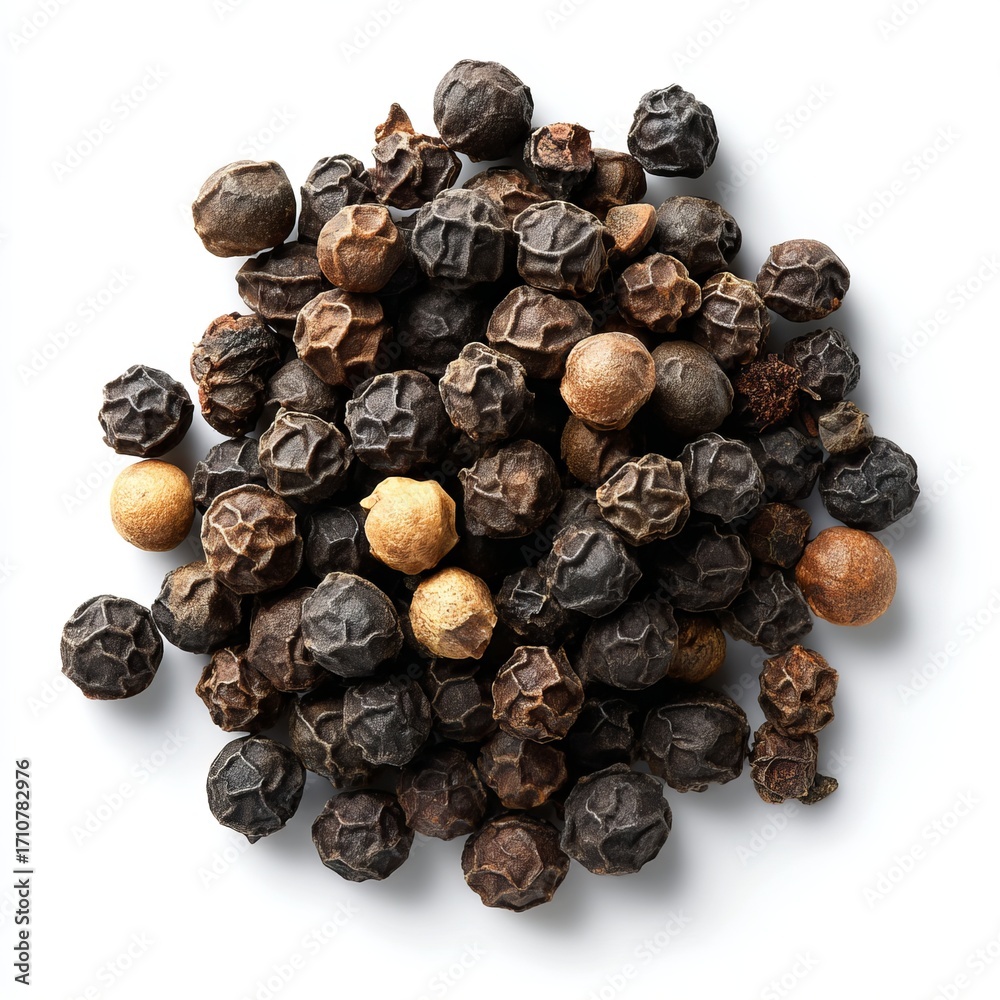 Obraz premium Black Peppercorn Close-Up: A close-up shot of a heap of whole black peppercorns showcases the textures and variety within, capturing the essence of this versatile spice.
