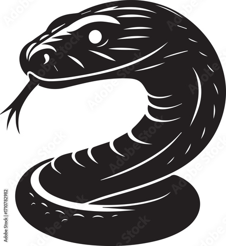 Striking cobra silhouette with forked tongue alert ready to strike wild danger