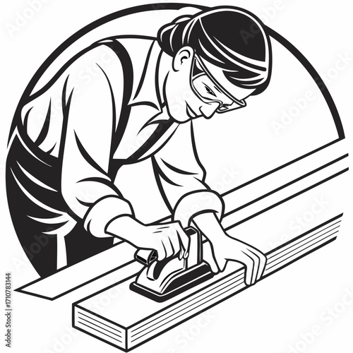 A woodworker sanding a piece of furniture