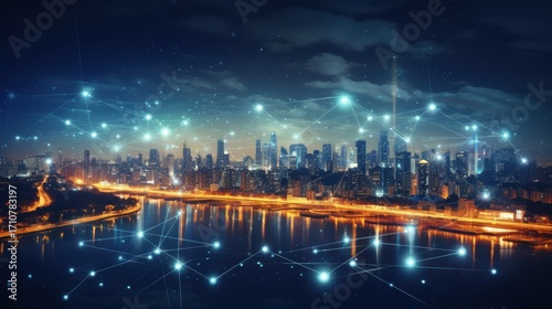 5G wireless network, high speed internet, cloud computing or connect diagram technology, Data storage, service, synchronize, online, financial, Connectivity global, smart city, ecommerce, facility